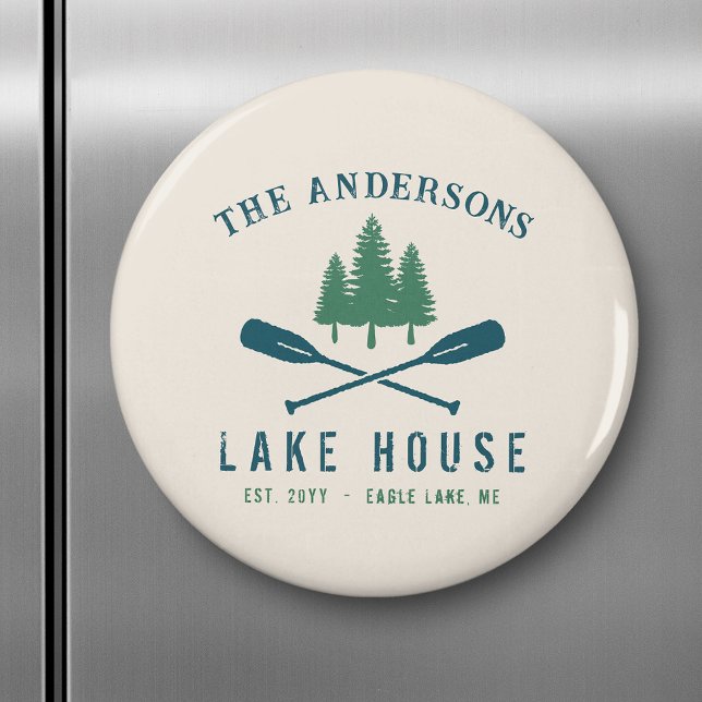 Family Lake House Modern Rustic Boat Oar Pine Tree Magnet (Creator Uploaded)