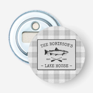 Family Lake House Oars Fish White Plaid Bottle Opener
