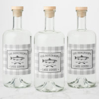 Family Lake House Oars Fish White Plaid Labels