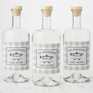 Family Lake House Oars Fish White Plaid Labels