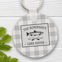 Family Lake House Oars Fish White Plaid Round