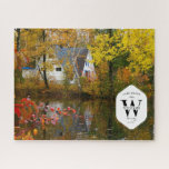 Family Lake House Photo Monogram Keepsake Gift Jigsaw Puzzle<br><div class="desc">Great gift for the whole family: This photo puzzle features your favourite picture of your family getaway along a vintage logo design of your family monogram,  name,  and year established. Perfect present for grandparents or for the airbnb rental.</div>