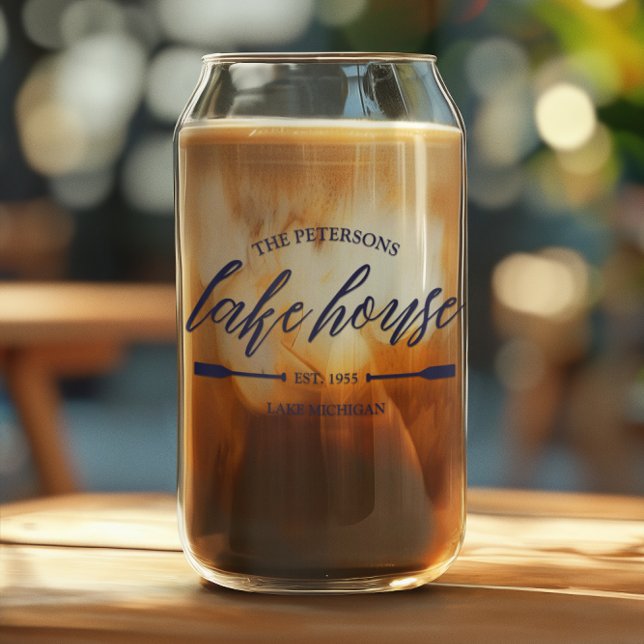 Family Lake House Rental Nautical Custom Decor Can Glass (Family Name Lake House Rustic Navy Oar Nautical Year Established Unique Custom Decor)