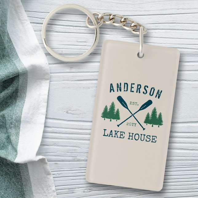 Family Lake House Rustic Oar Pine Tree 2 Sided Key Ring (Creator Uploaded)