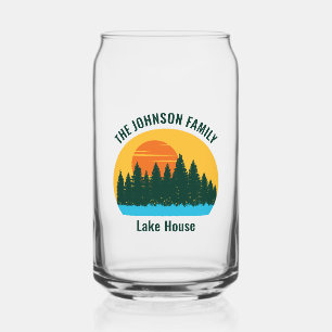 Family Lake House Sunset Personalised Can Glass