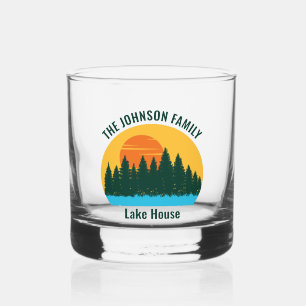 Family Lake House Sunset Personalised Whiskey Glass