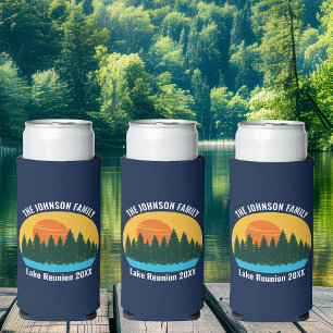 Family Lake Reunion Cute Customized Sunset Seltzer Can Cooler