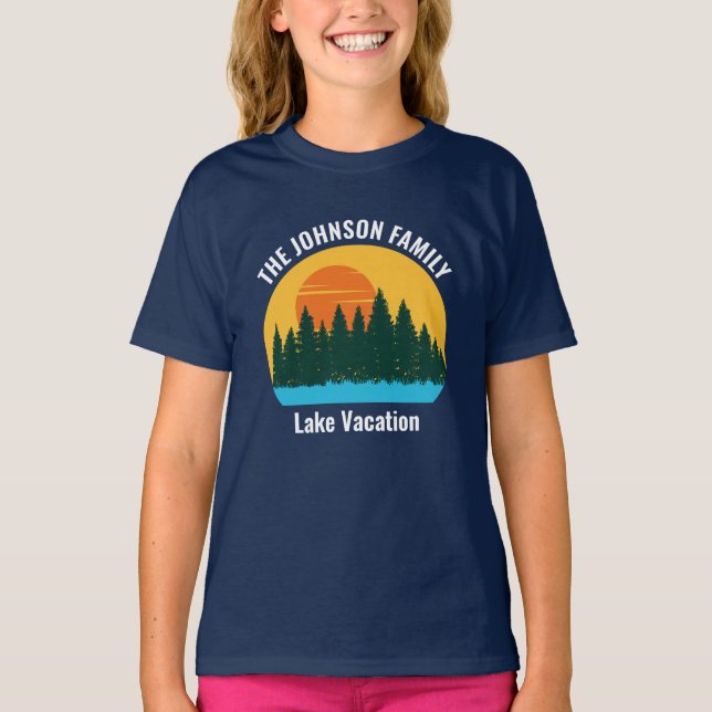 Family Lake Trip Cute Customised Sunset Kids T-Shirt (Front)
