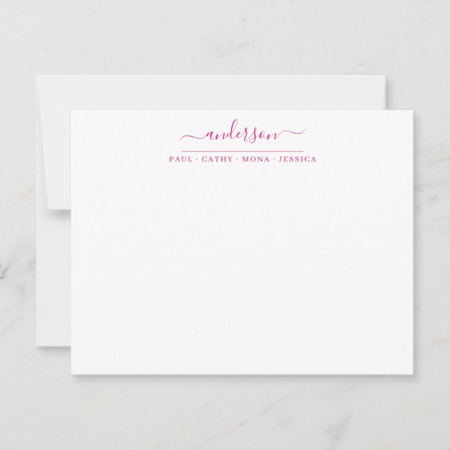 Family Last Name Magenta Pink Script Calligraphy Card (Front)