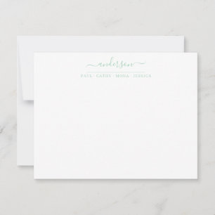 Family Last Name Mint Green Script Calligraphy Card