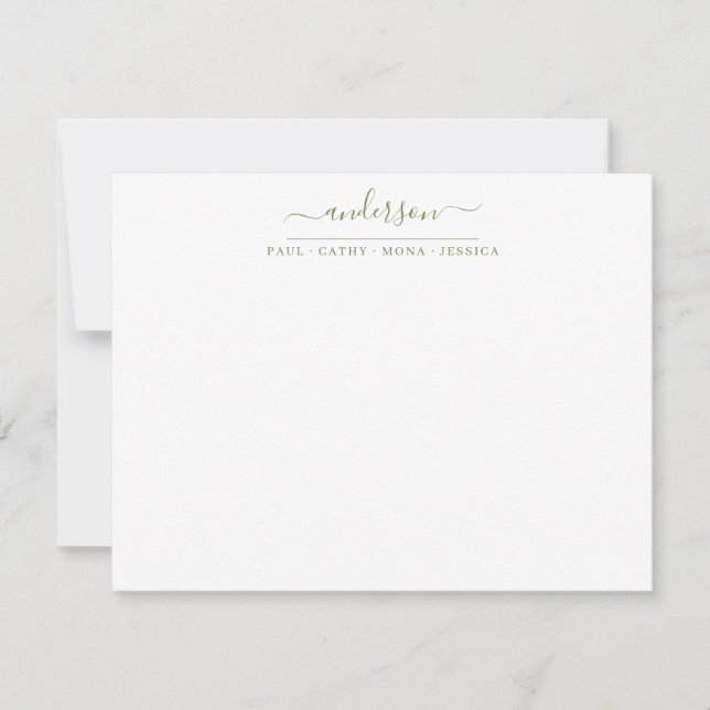 Family Last Name Moss Green Script Calligraphy Card (Front)