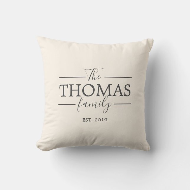 Family Last Name Pillow Anniversary Wedding Gift (Front)