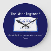 Family Library Book Drawing & Quote Wall Clock