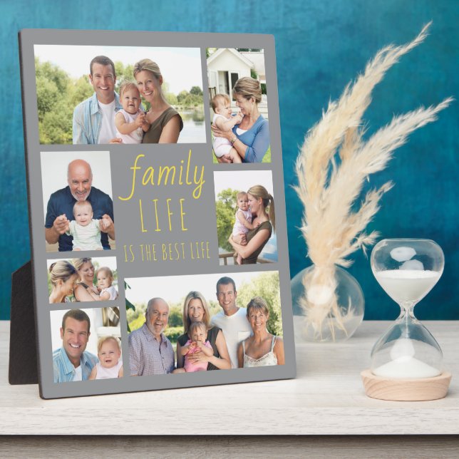 Family Life 7 Picture Grey and Yellow Photo Plaque (Side)