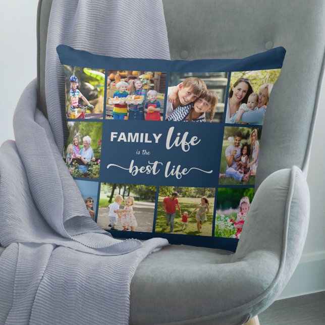 Family Life is the Best Life Blue Grey 10 Photo Cushion (Creator Uploaded)