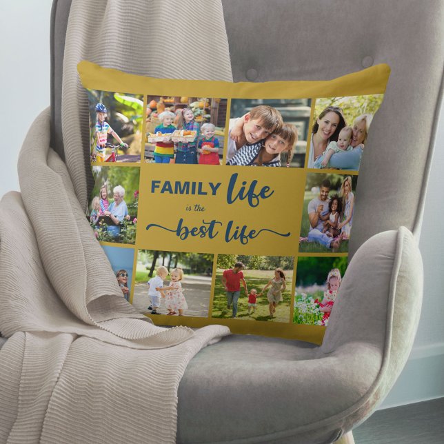 Family Life is the Best Life Ochre Blue 10 Photo Cushion (Creator Uploaded)