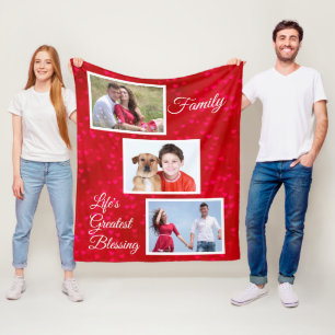 Family - Life's Greatest Blessing Hearts 3 Photos Fleece Blanket