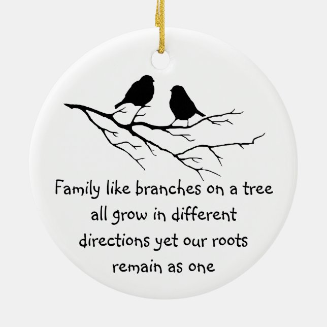 Family like branches on a tree Saying Birds Ceramic Tree Decoration (Back)