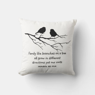 Family like branches on a tree Saying with Birds Cushion