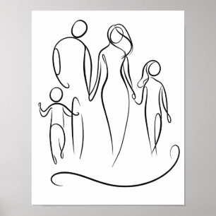 Family Line Art Poster   Minimalist Figure Drawing