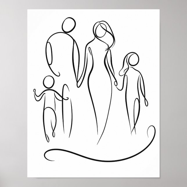 Family Line Art Poster | Minimalist Figure Drawing (Front)
