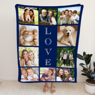 Family Love 10 Photo Collage Blue Sherpa Blanket
