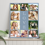 Family Love 10 Photo Collage Dusty Blue Faux Canvas Print<br><div class="desc">A modern dusty blue faux canvas print to celebrate your family,  loved ones,  friends,  pets or special event featuring a 10 photo collage and "LOVE" in elegant white text.</div>