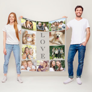 Family Love 10 Photo Collage Taupe Fleece Blanket