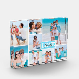 Family Love 8 Photo Collage Beach Blue Block