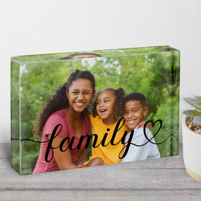 Family Love Black Script Custom Horizontal Photo Block (Creator Uploaded)