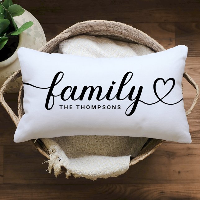 Family Love Black Script Custom Monogram Lumbar Cushion (Creator Uploaded)
