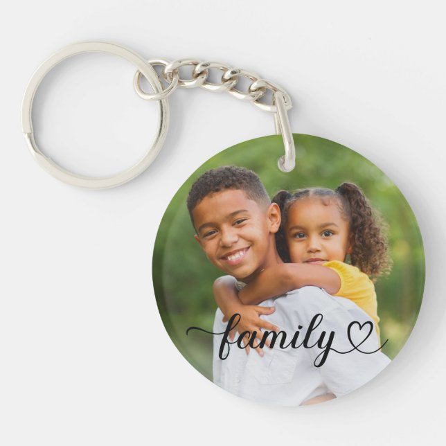Family Love Black Script Custom Photo Key Ring (Front)