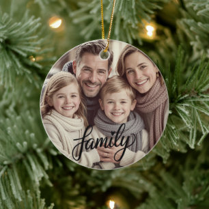 Family Love Black Script Custom Photo Ornament