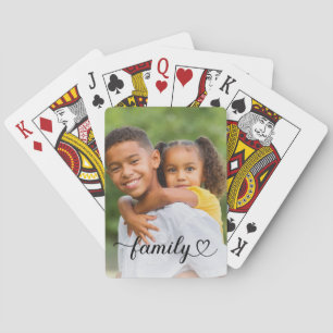 Family Love Black Script Custom Photo Playing Cards