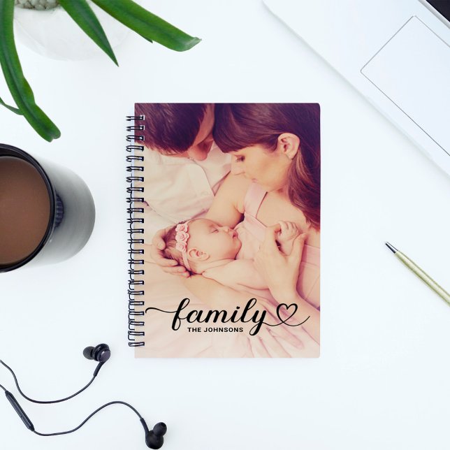 Family Love Black Script Personalised Photo Notebook (Creator Uploaded)