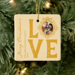 Family Love Doodle Photo Christmas Ceramic Ornament