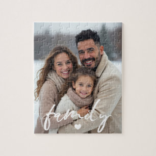 Family Love Heart Modern Script Photo Jigsaw Puzzle