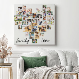 Family Love Heart Shaped 36 Photo Collage Canvas P Print