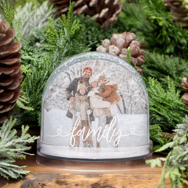 Family Love Hearts Personalised Photo Snowglobe (Winter)