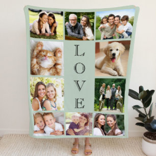 Family Love Multi-Photo Collage Sage Green Fleece Blanket
