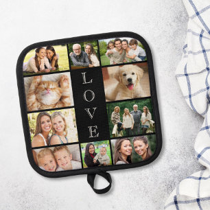 Family Love Photo Collage Personalised Black Pot Holder
