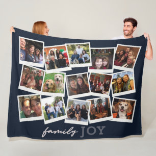 Family Love Photo Frame Collage Navy Custom Color Fleece Blanket