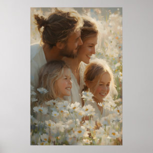 Family Love Print Daisy Field Painting, Home