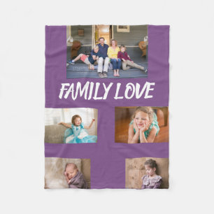 Family Love Purple Photo Collage Fleece Blanket