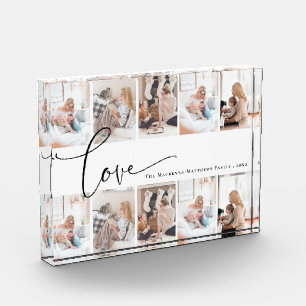 Family Love Script Monogram Custom Photo Collage Block