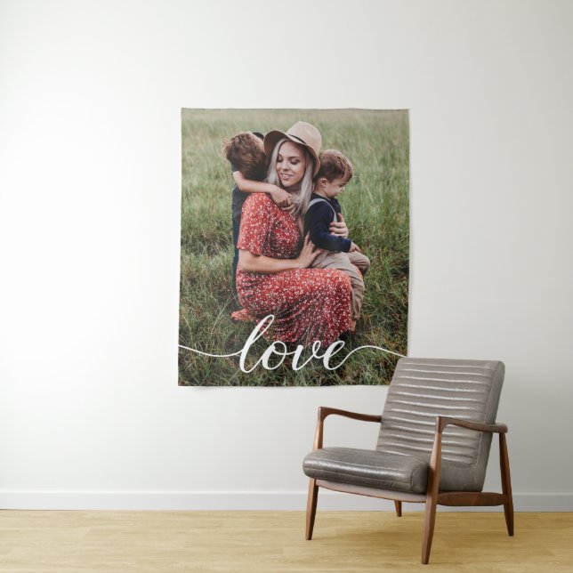 Family Love Script Personalised Photo Tapestry (In Situ)