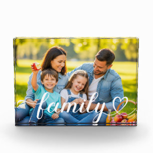 Family Love White Script Custom Photo Block