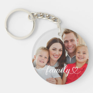 Family Love White Script Custom Photo Key Ring