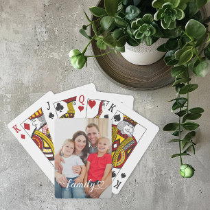 Family Love White Script Custom Photo Playing Cards