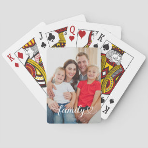 Family Love White Script Custom Photo Playing Cards